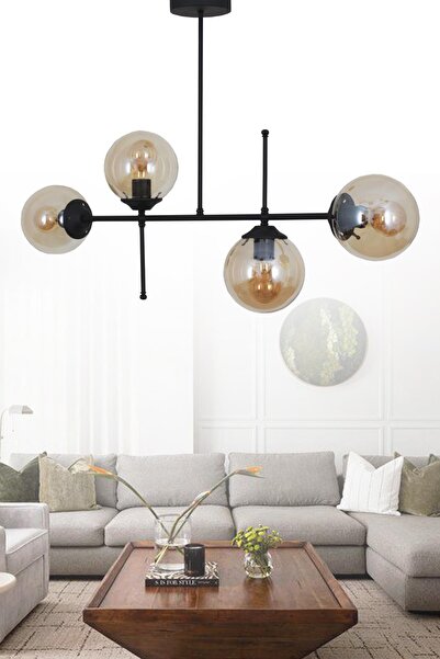 Taşcan Aydınlatma Darvin 4 Lü Siyah Avize Bal Camlı Yatak Odası Mutfak Salon ...