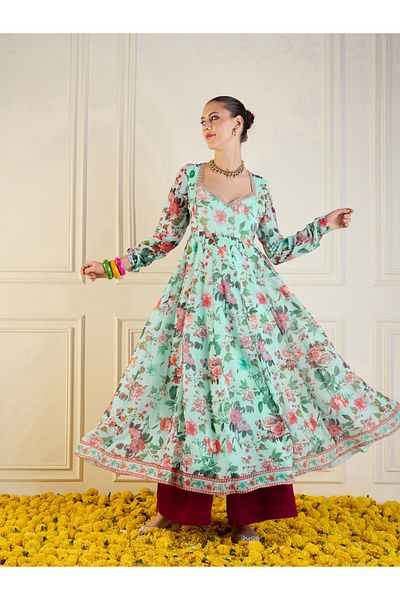 Sassafras By Styli Floral Print Long Anarkali Kurta