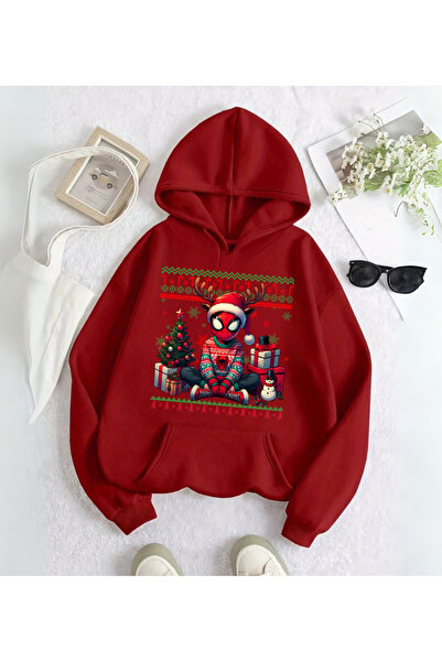 Touz Moda سويت شيرت بغطاء للرأس مطبوع عليه Spider Man Merry Christmas
