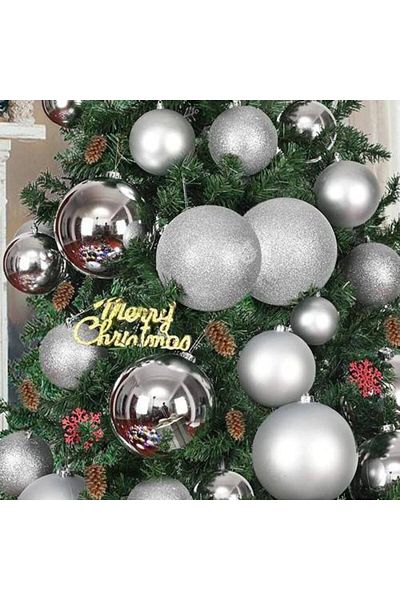 Parti Dükkanım Πρωτοχρονιάτικη μπάλα Bright Matte Silver - Glitter, 20 τμχ, 10 cm