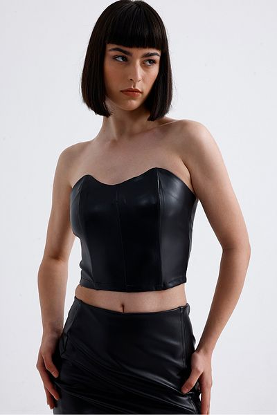 Sense Черно бюстие с цип от изкуствена кожа - BUST34504