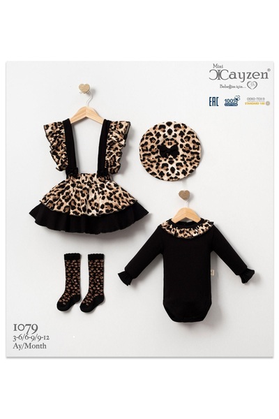 cayzen %100 pamuk leopar desenli çoraplı kız bebek elbise