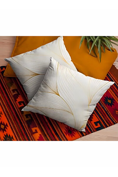 ALAMODECOR Set de 2 huse de pernă decorative de culoare albă, aurie | Fete de pernă duble cu imprimeu