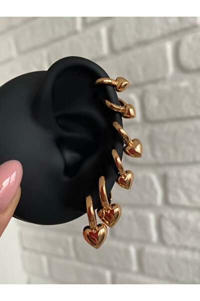 h&b design jewel Çelik Gold Kalp Detay 6 Lı Küpe Seti