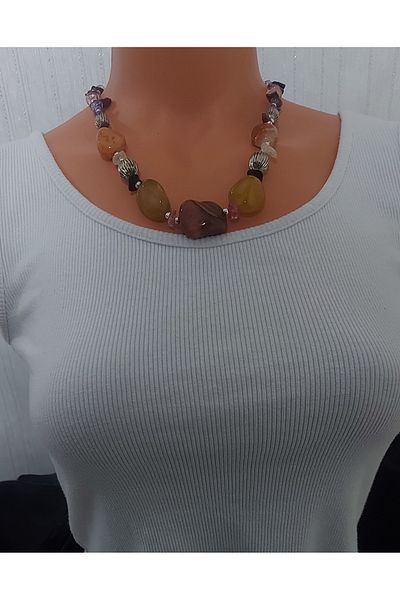 Virgo Handmade Vintage Necklace with Agate Stone, Metal Apparatus