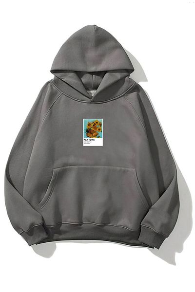 The Champ Clothing Φούτερ με κουκούλα Fleece Sunflowers με στάμπα καπνιστό Unisex Oversize Hoodie φούτερ