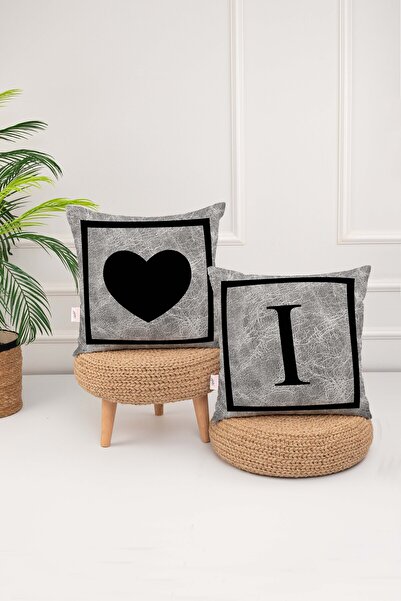 menesahome Сірий чохол для подушки з чорним серцем і цифровим принтом у вигля...