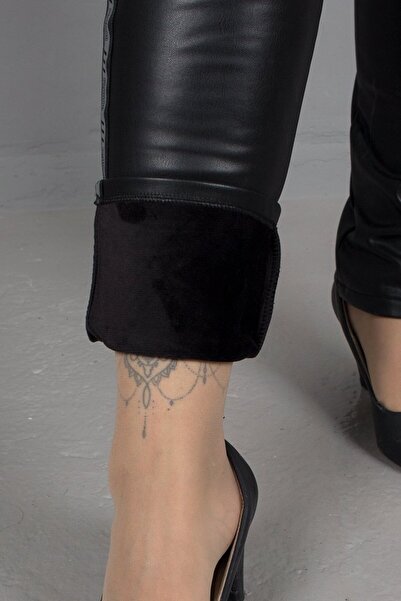 Truva XXL Plus Size Leather Inside Velvet Lycra Leather Trousers with Side Stripe