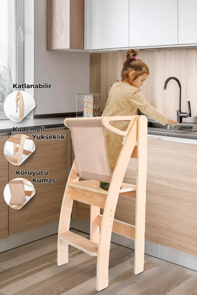 Ombi Baby Montessori Ahşap Katlanır Öğrenme Kulesi