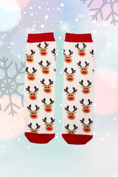 EFBUTİK White Red Piping Deer Collage Christmas Socks