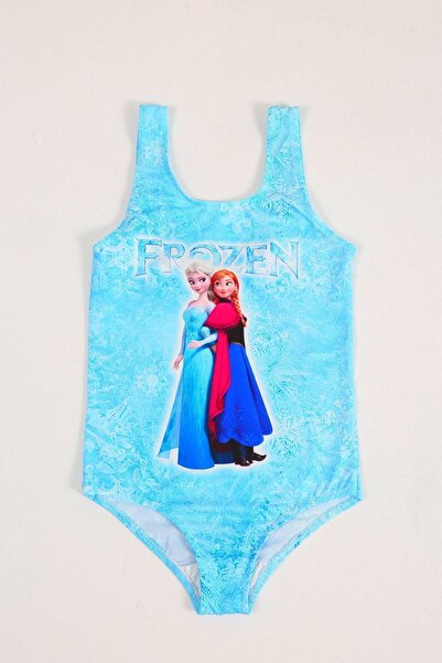 FırsatYeri Costum de baie elegant pentru fete, albastru Frozen, cu imprimeu Frozen, confortabil, cu uscare rapidă, pentru piscină, pentru plajă
