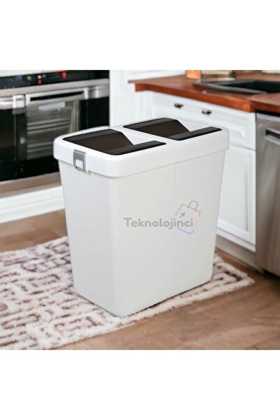 Technow Motek 80 Litre Hassas Kapaklı Çift Gözlü Geri Dönüşüm Çöp Kutusu Kova...
