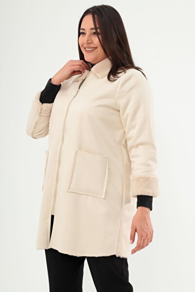 Metpoint Великий розмір замшевий пальто з хутром всередині, бежевий