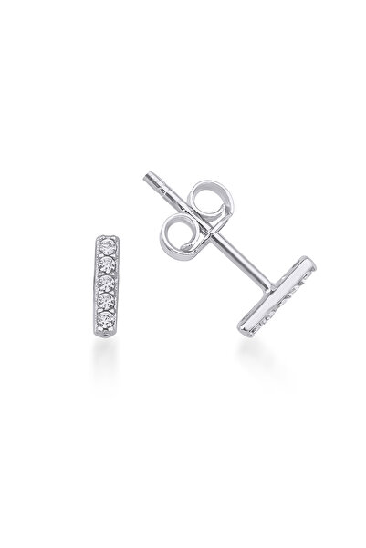 DesignbyKairos 14 Ayar Beyaz Altın Mini Çizgi Çivi Küpe