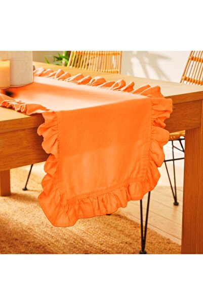 Belomia Home Collection Turuncu Fırfırlı Runner, Kadife Dokulu 40x110, dertsi...