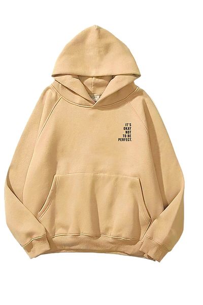 The Champ Clothing Φούτερ με κουκούλα Fleece It's Okay με στάμπα Unisex Μπεζ Oversize Φούτερ με κουκούλα