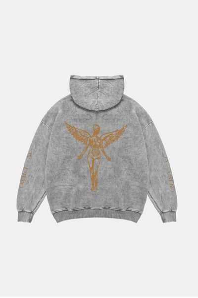 Sekizbiraltı Nirvana Back Printed Unisex Oversize Washable White Hoodie