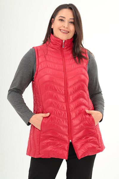 Metpoint Trend42Plus Plus Size Wave Pattern Quilted Red Vest
