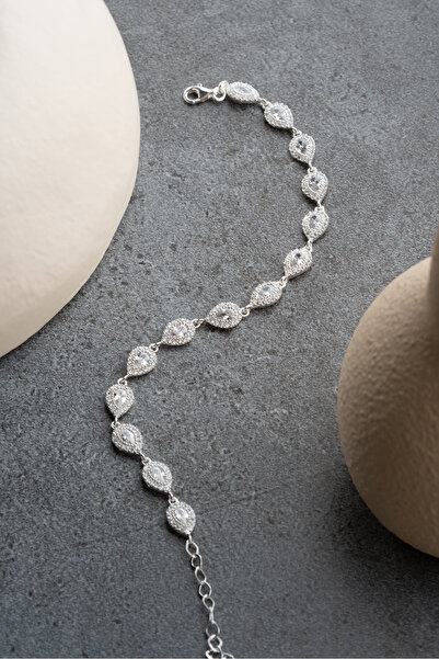 Silvano Jewelry 925 Ayar Gümüş Su Yolu Damla Beyaz Taşlı Bileklik