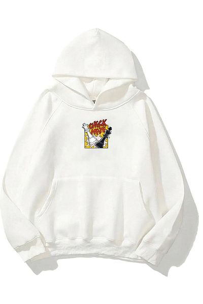 The Champ Clothing White Fleece Chess - Φούτερ με κουκούλα και στάμπα κινουμένων σχεδίων Unisex Oversize Hoodie