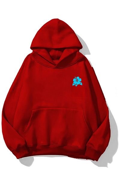 The Champ Clothing Унисекс суитшърт с качулка и червен полар с хавайски принт