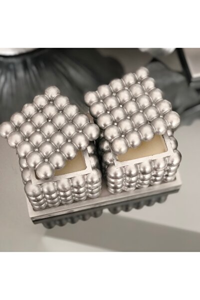 Hommark Gümüş İkili bubble kapaklı kutu sürdürülebilir standlı mum seti,üç pa...