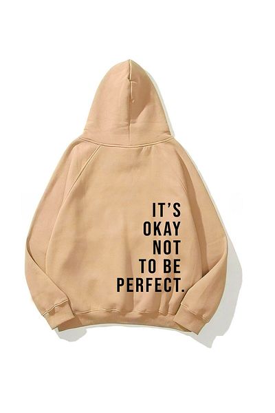 The Champ Clothing Φούτερ με κουκούλα Fleece It's Okay με στάμπα Unisex Μπεζ Oversize Φούτερ με κουκούλα