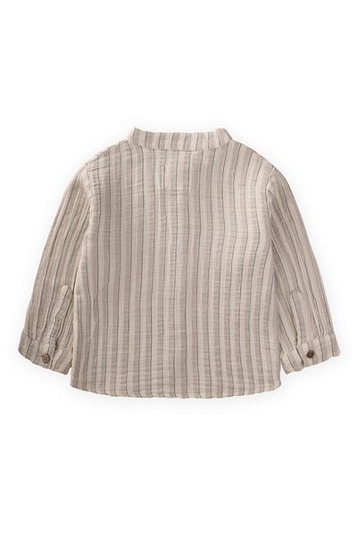 Cigit Organic Striped Judge Collar Muslin Shirt 2-10 Years Beige Striped