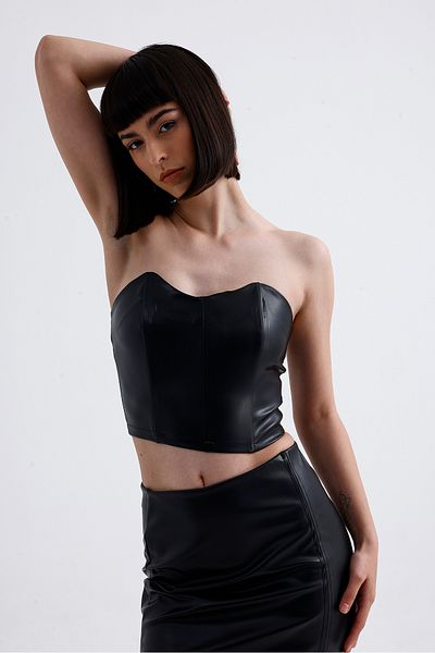 Sense Черно бюстие с цип от изкуствена кожа - BUST34504