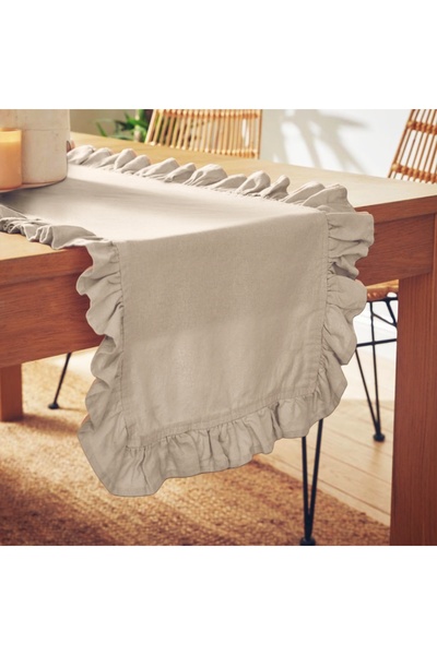 Belomia Home Collection Taş Rengi Fırfırlı Runner, Kadife Dokulu 40x110, dert...