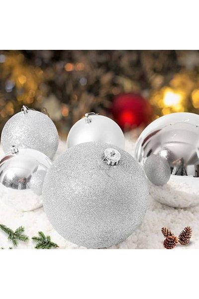 Parti Dükkanım Πρωτοχρονιάτικη μπάλα Bright Matte Silver - Glitter, 20 τμχ, 10 cm