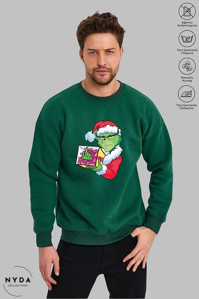 Nyda Collections Grinch Christmas New Year Printed - Unisex μακρυμάνικο φούτερ χωρίς κουκούλα