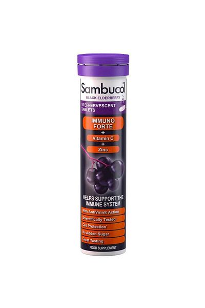Sambucol Natural Black Elderberry Immuno Forte Herbal Supplement, 15 Effervescent Tablets