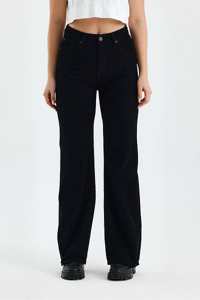 soBasic Pantaloni evazați din velur subțire - negri