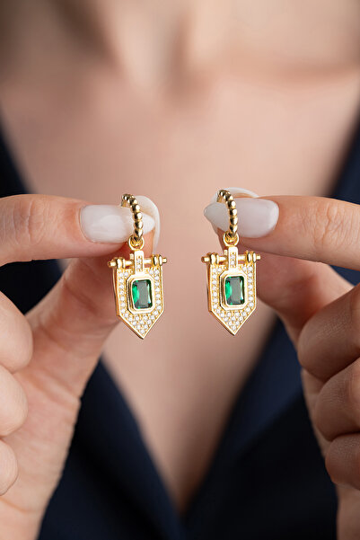 Silvano Jewelry 925 Ayar Gümüş Zümrüt Taşlı Trend Küpe