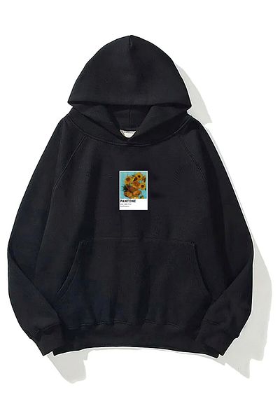 The Champ Clothing Унисекс суитшърт с качулка и качулка от полар и слънчогледи, черен