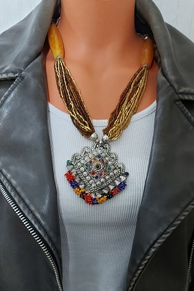 Virgo Agate Stone Brass Necklace