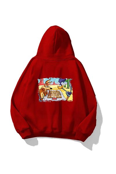 The Champ Clothing Унисекс суитшърт с червена качулка и карикатурен щампа