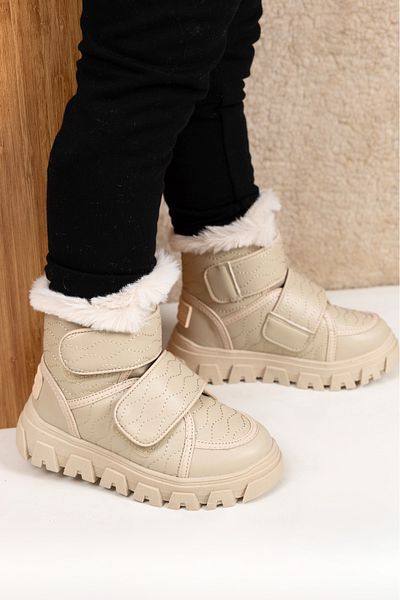 kids A more Annabel Embroidery Detailed Plush Fur Inside Double Crisp Girl's Boots Beige Color