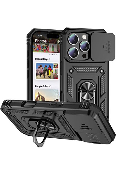 m.tk moveteck İphone 16 Pro Max Kılıf Kamera Korumalı Sürgülü Yüzüklü Standlı...