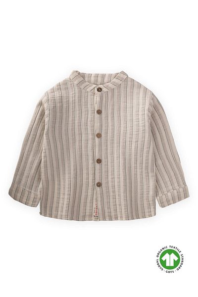 Cigit Organic Striped Judge Collar Muslin Shirt 2-10 Years Beige Striped