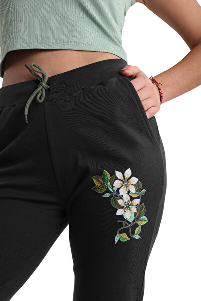 ASN concept Women's Black Floral Printed Sweatpants (with Plus Size Options)