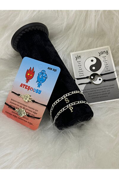 Hediyedukkani Çelik harfli çift bileklik Ateş ve su Ying Yan 2’li Bileklik se...