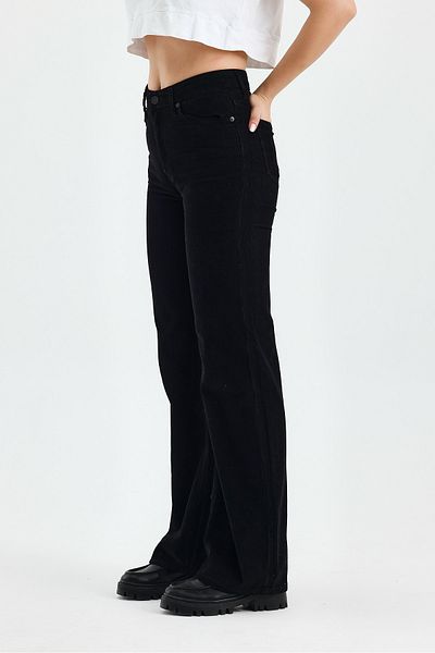 soBasic Pantaloni evazați din velur subțire - negri