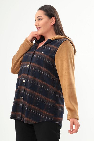 Metpoint Trend42Plus Plaid Pattern Indigo Coat with Snap Button Pocket Detail
