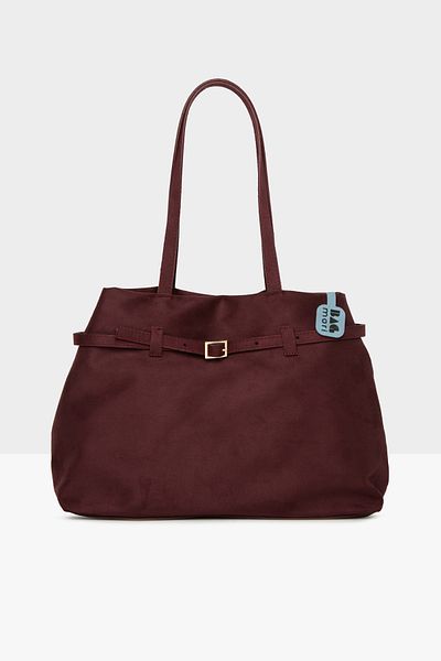 Bagmori Burgundy Women's Side Belt Detailed Suede Large Tote Bag m 000008557