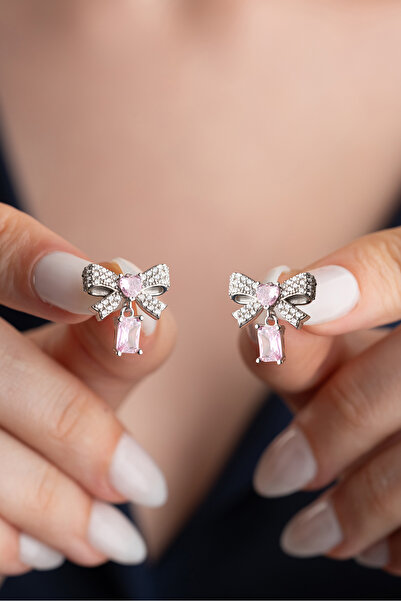 Silvano Jewelry 925 Ayar Gümüş Kalpli Papyonlu Küpe