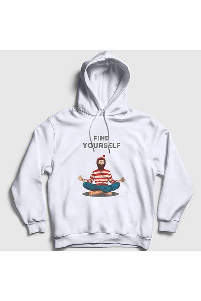 Presmono Unisex White Find Yourself Waldo Διαλογισμός Γιόγκα Φούτερ με κουκούλα 508642 ττ