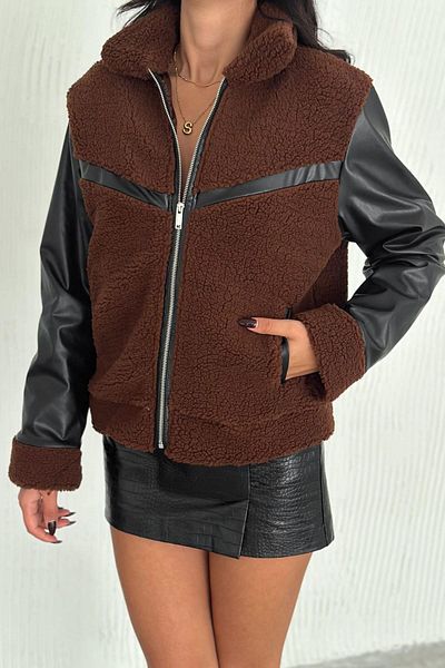 Deafox Lammjacke aus braunem Leder mit Taschen