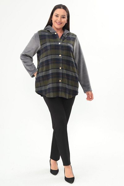 Metpoint Trend42Plus Plaid Pattern Snap Button Pocket Detailed Khaki Coat